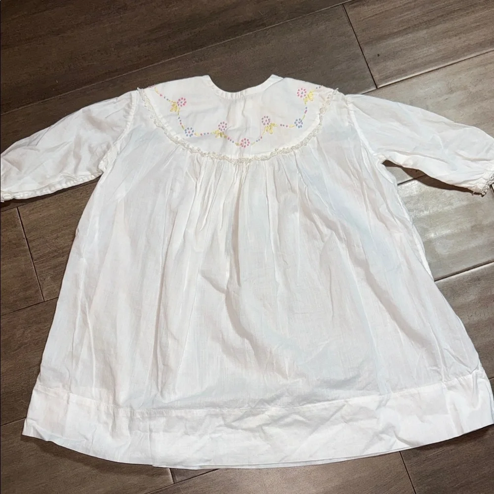 Vintage Handmade Embroidered Baby Dress White Cotton Heirloom Gown